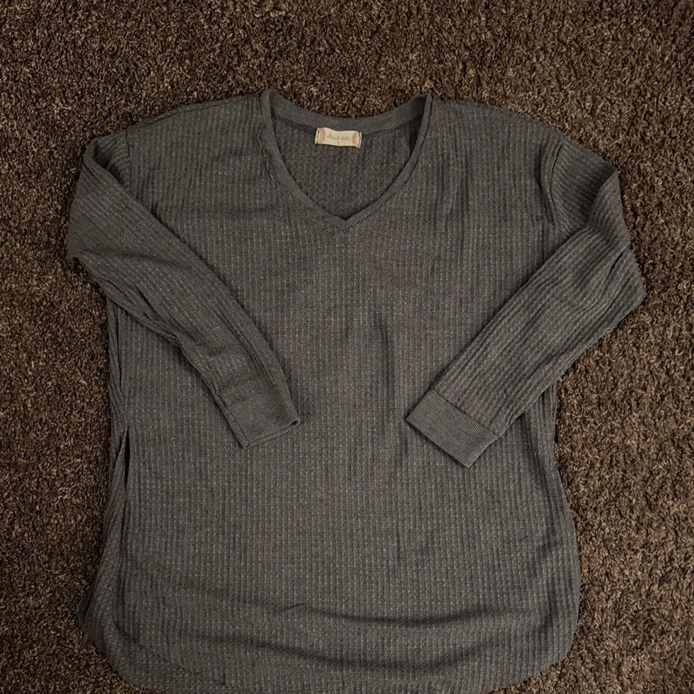 Altar'd State Charcoal Ribbed V-Neck Sweater